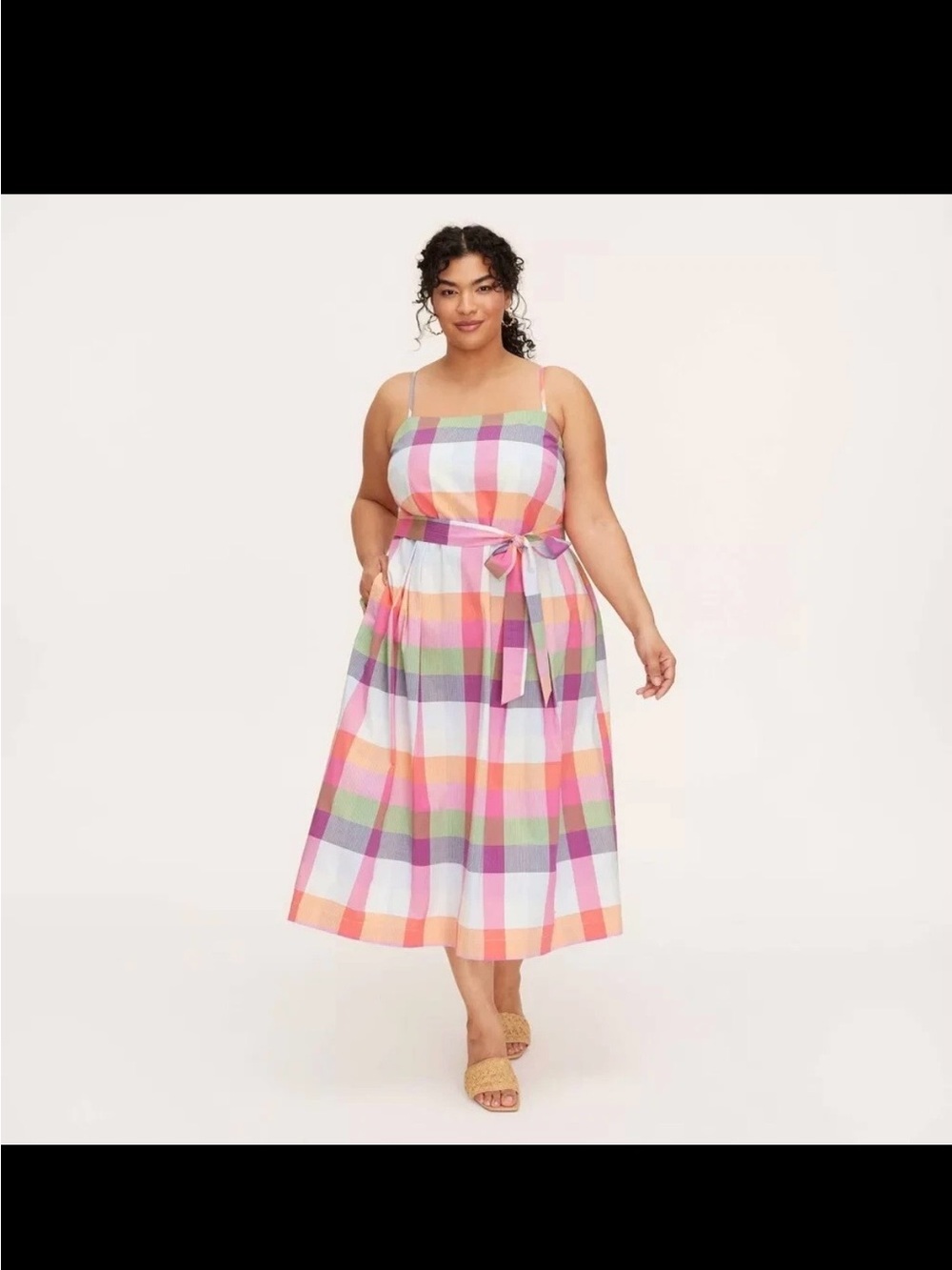 kate spade Multicolor Plaid Midi Dress with Tie Waist